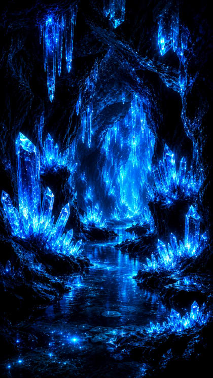 Glowing Blue Crystal Cave