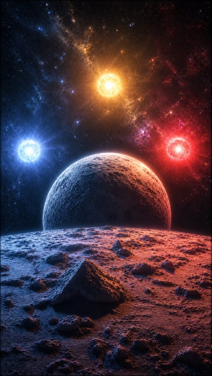Three Colored Suns over Alien Moon