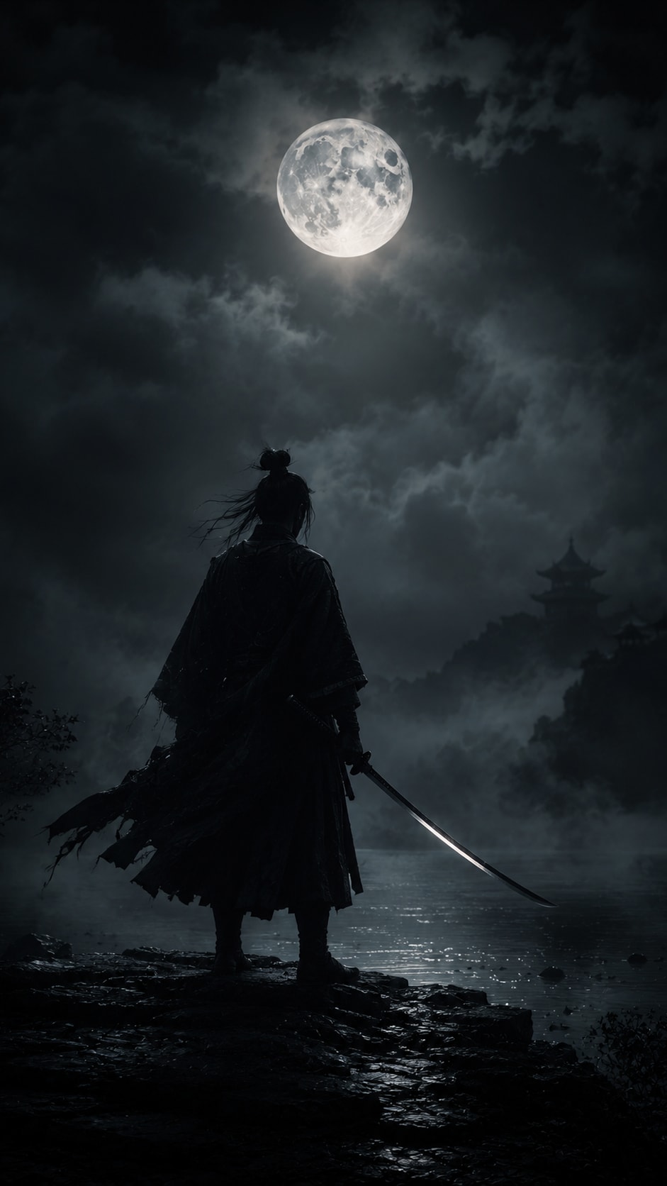 Moonlit Samurai Silhouette