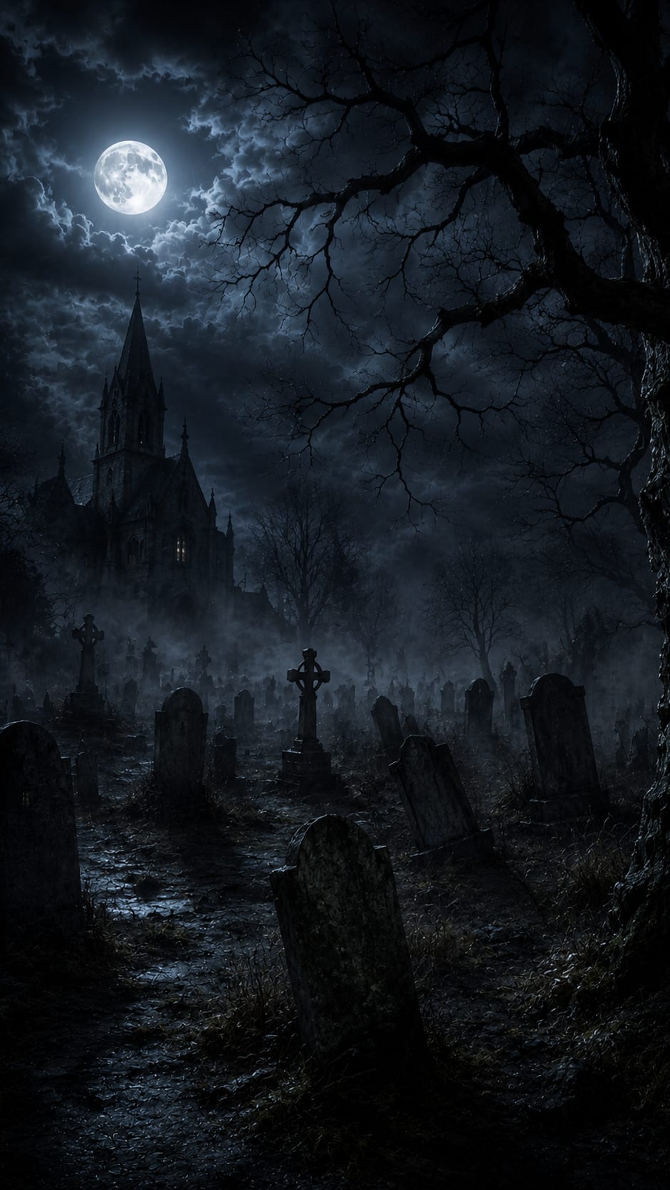 Moonlit Graveyard Church