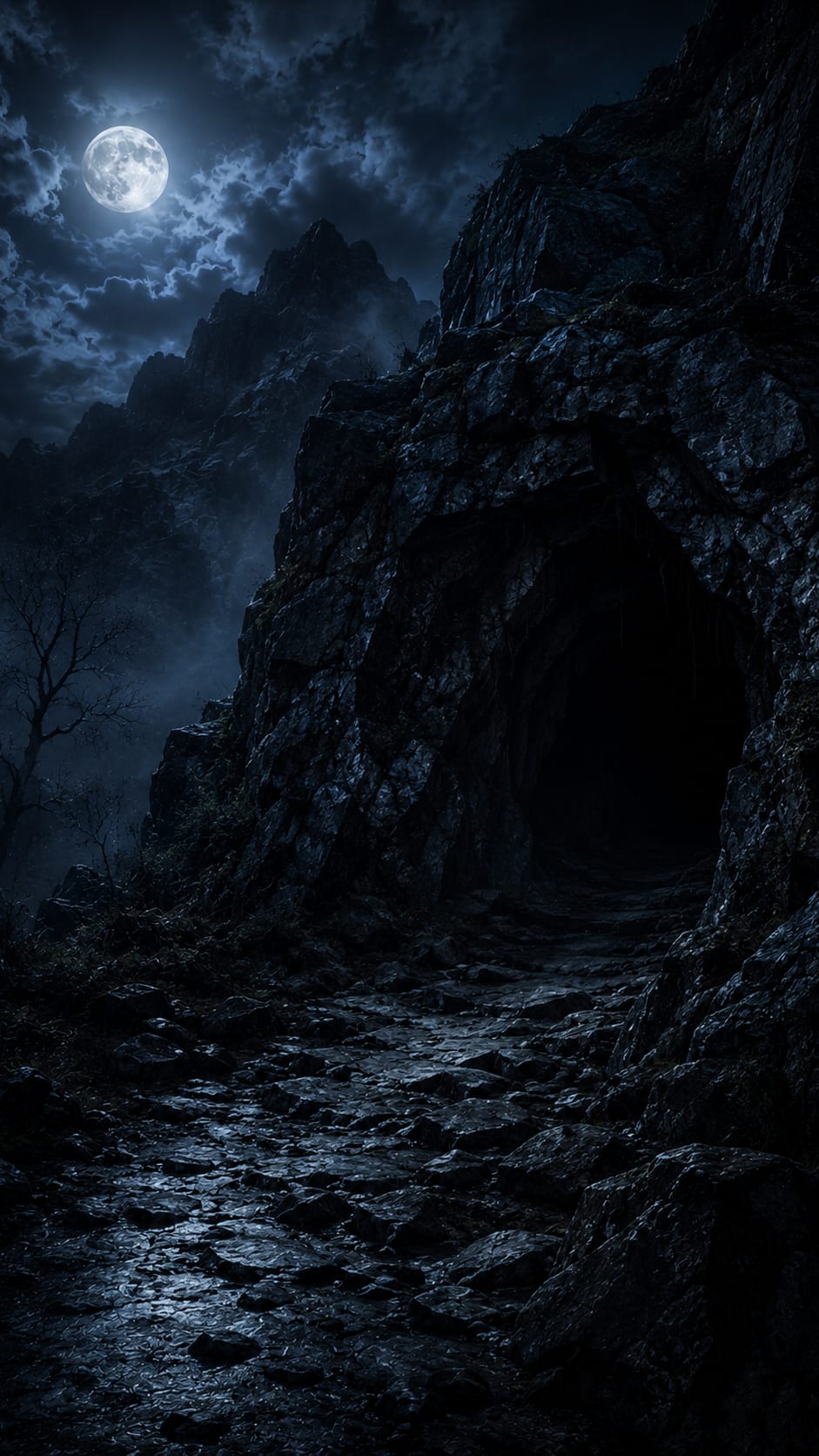 Moonlit Cave Path