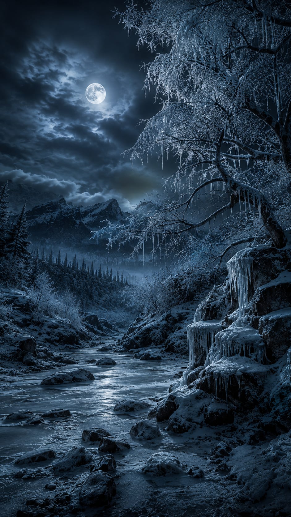 Winter Moonlit River