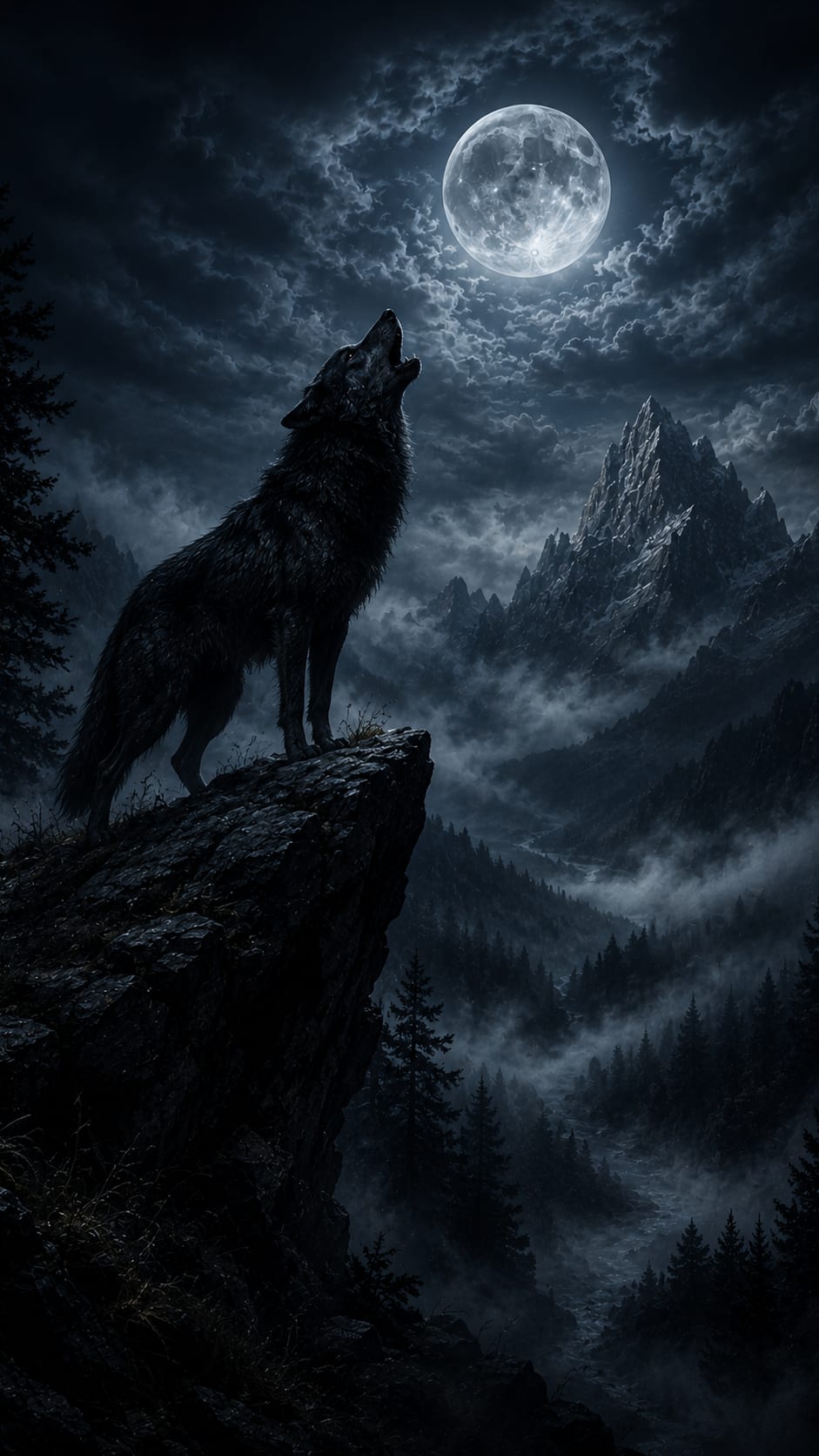 Howling Wolf on a Cliff