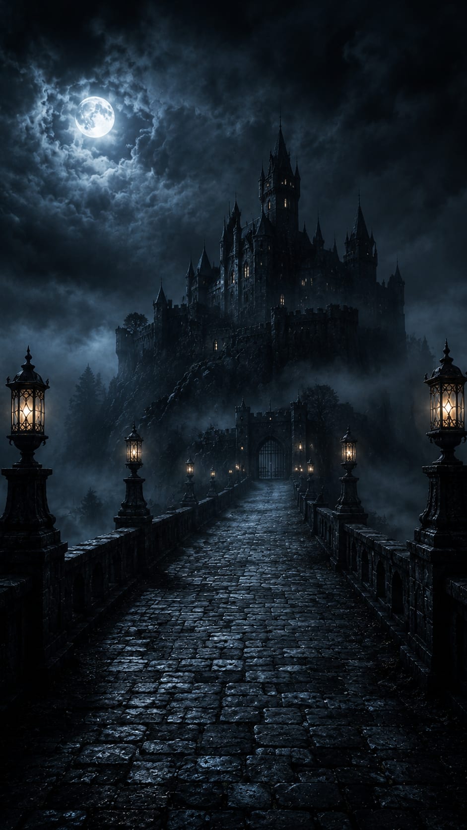 Castle Bridge under a Full Moon