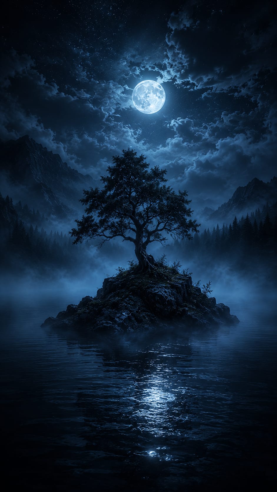 Lone Tree Island under the Moon