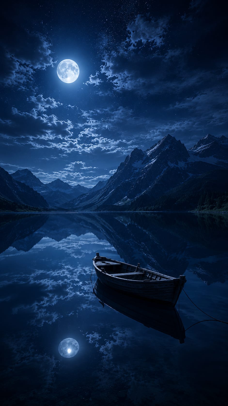 Boat on a Moonlit Lake