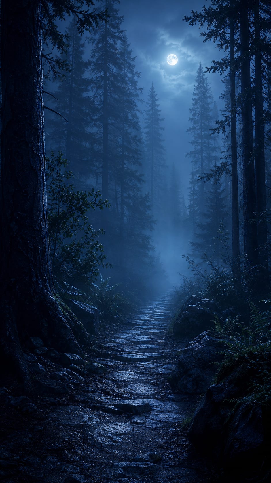 Blue Foggy Forest Path