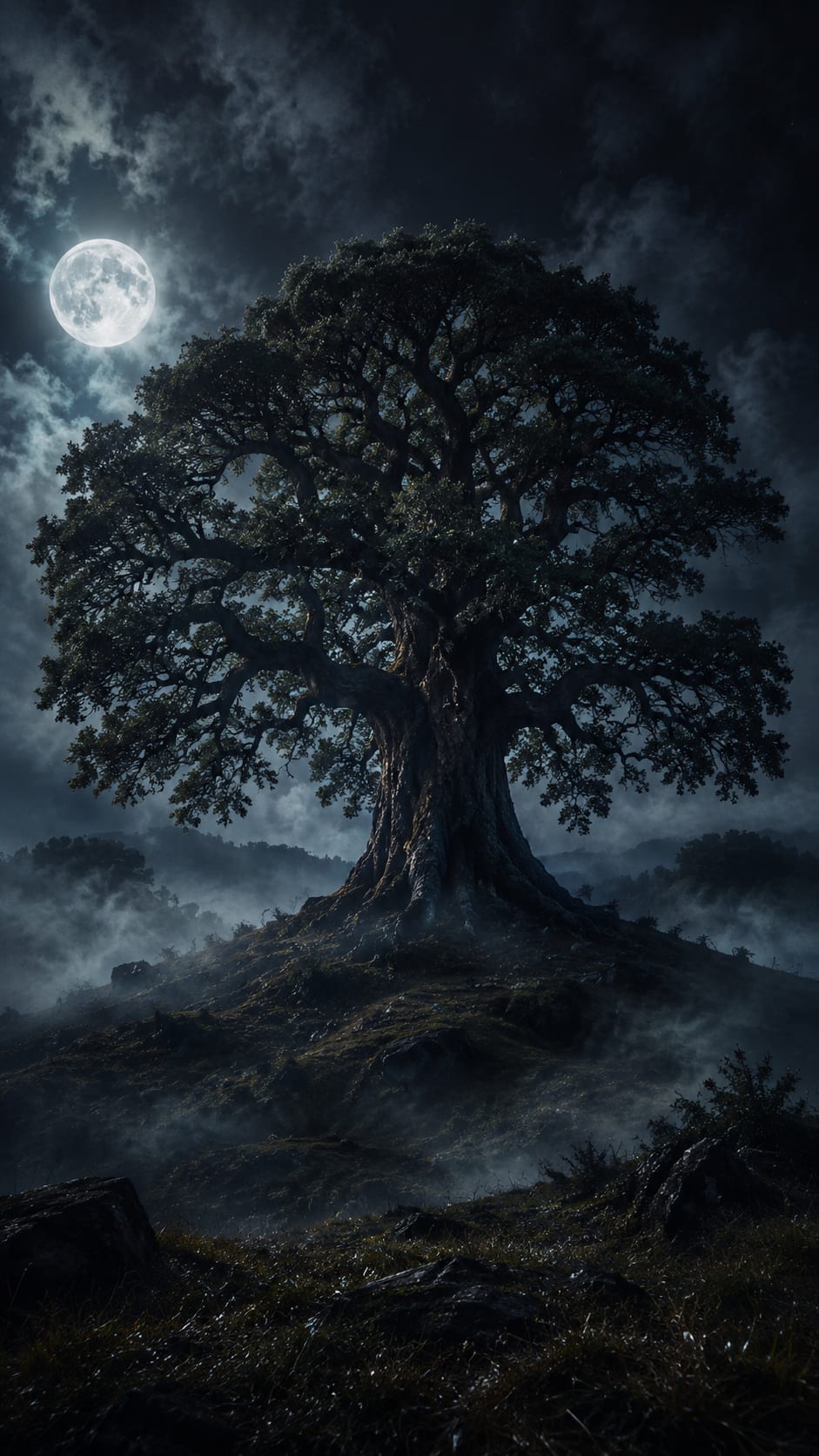 Huge Haunted Tree under the Moon