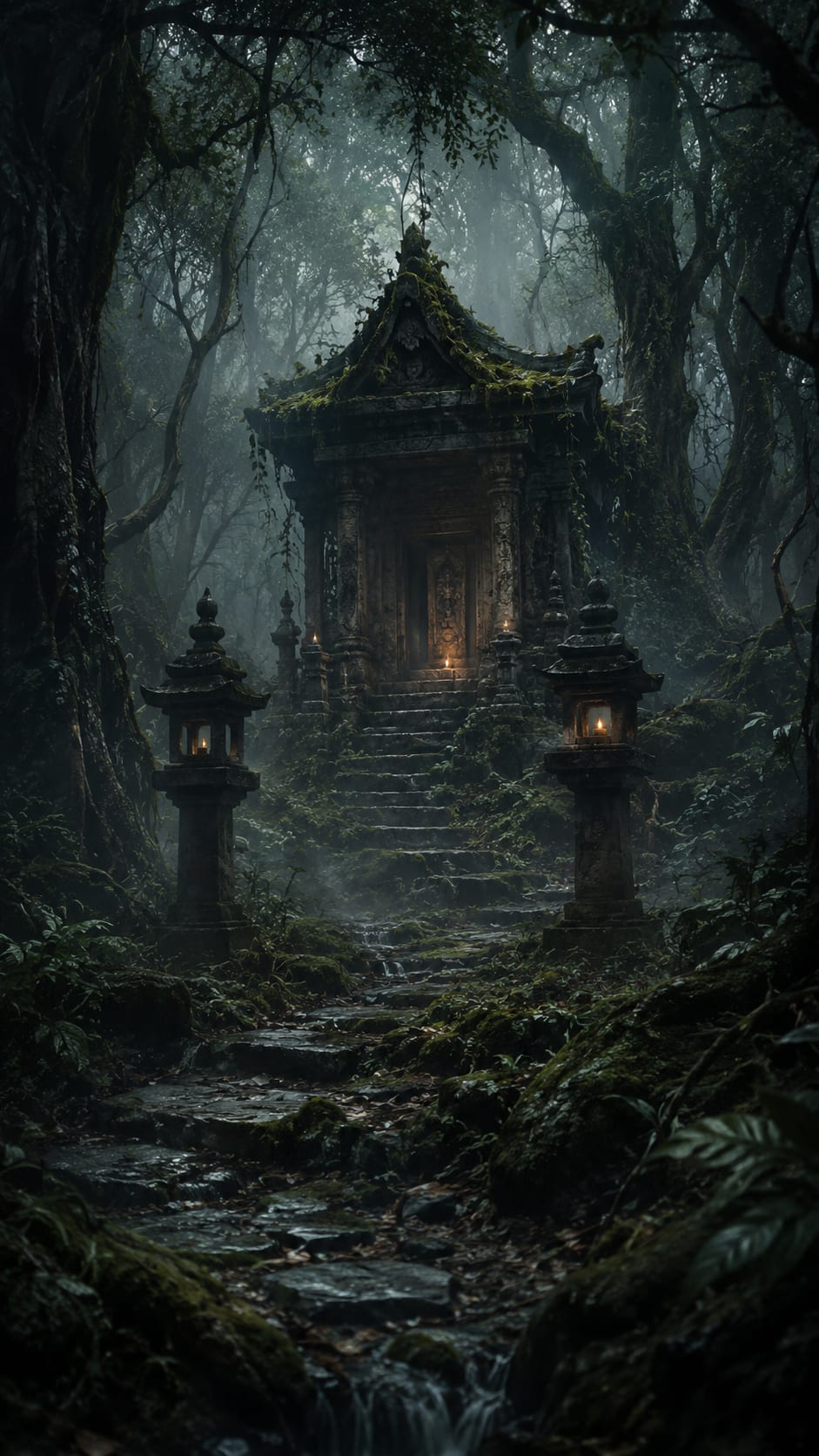 Forest Shrine Path at Night