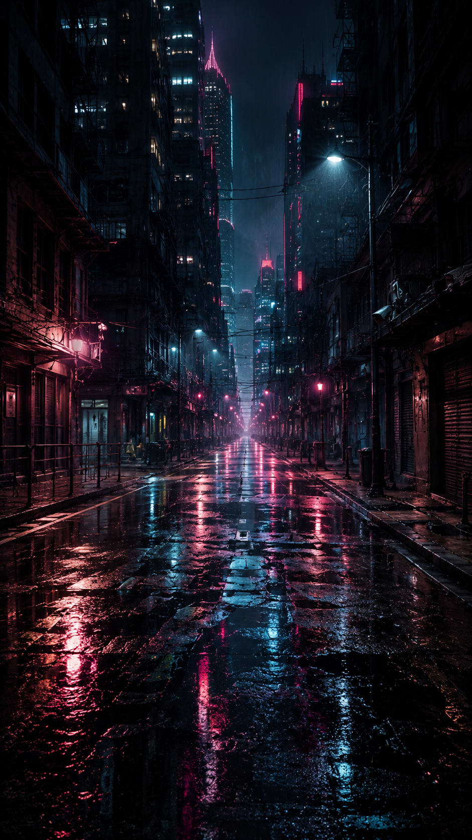 Rainy Neon City Street