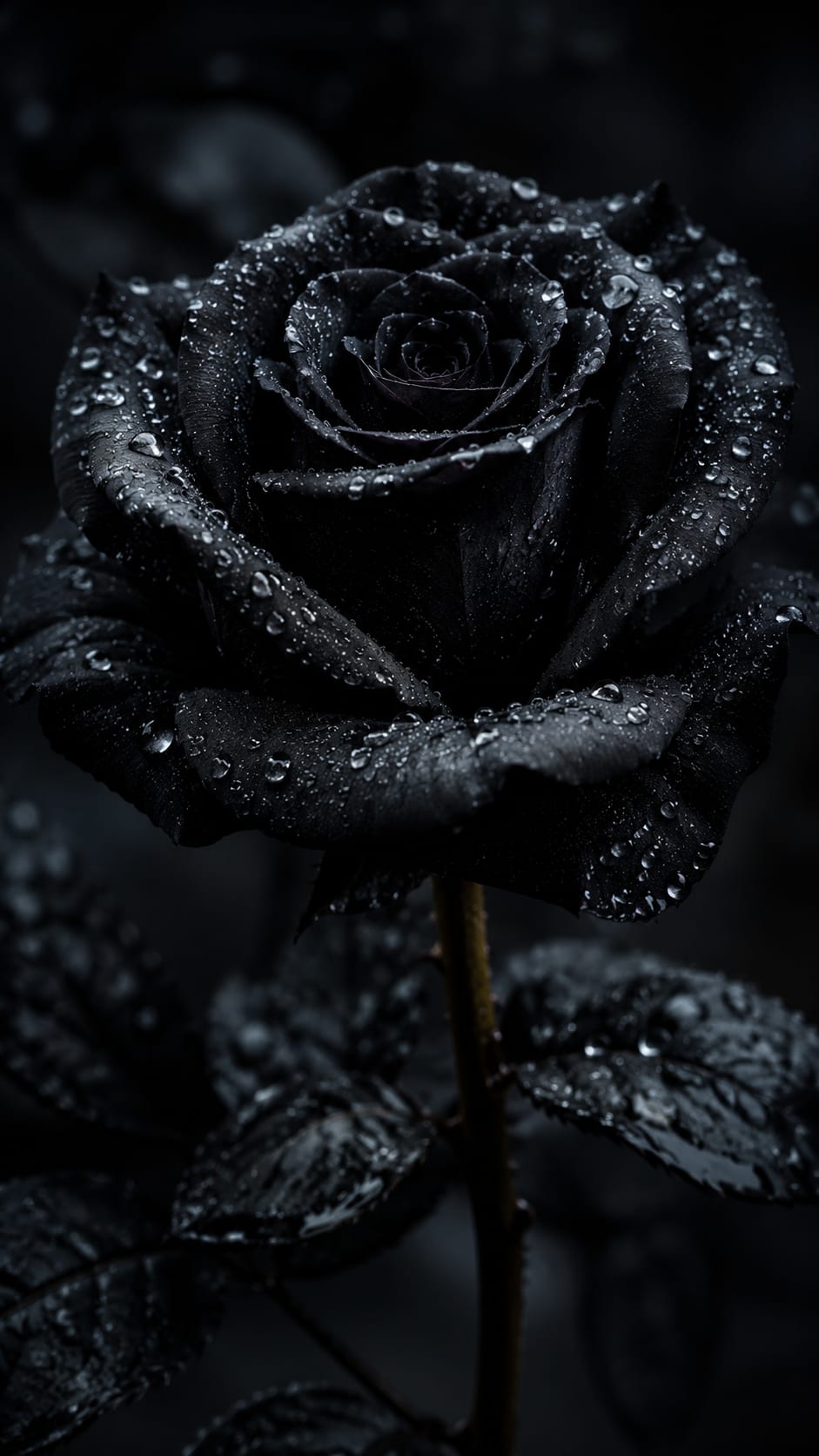 Black Rose with Water Drops