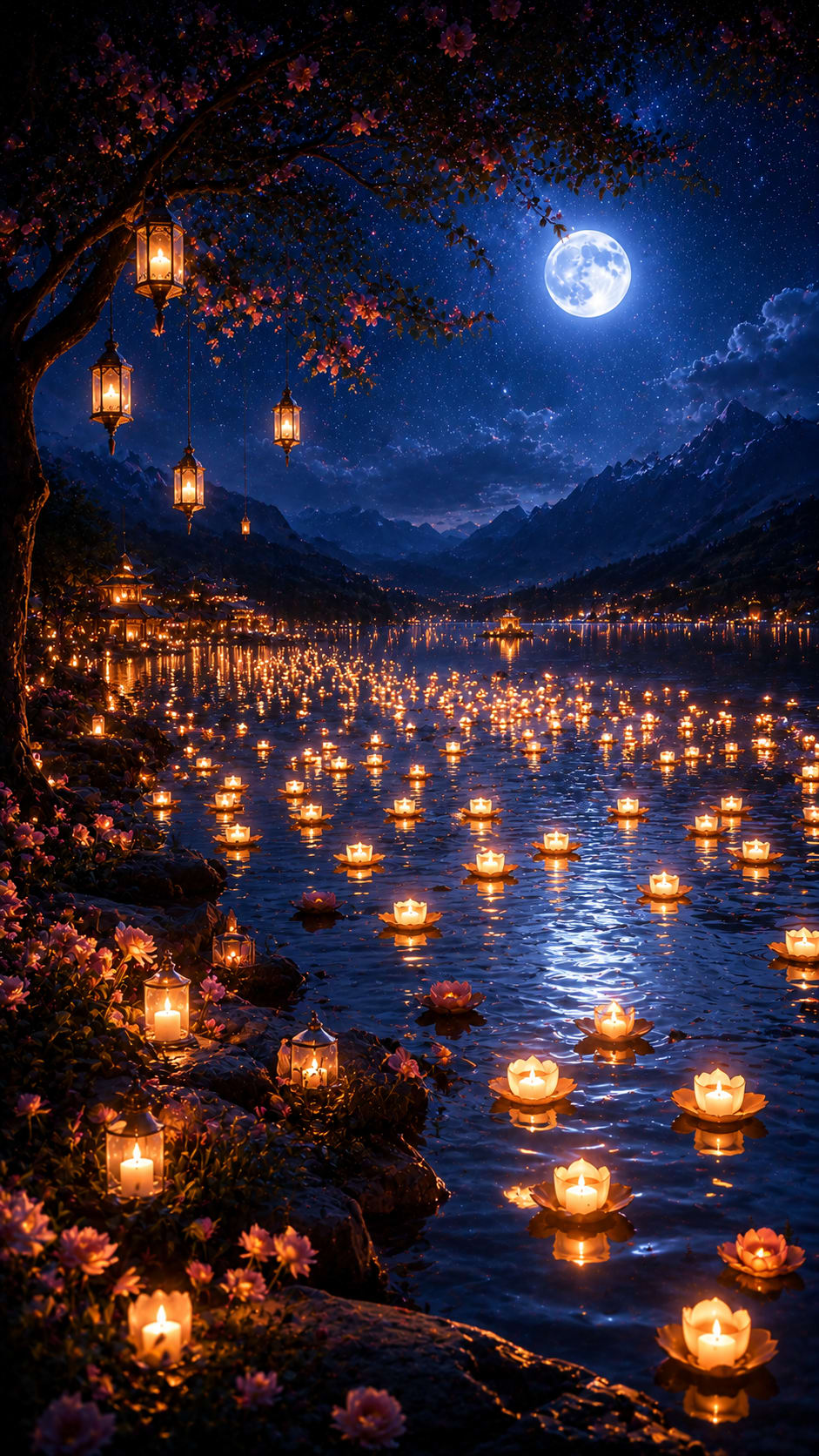 Floating Candle Lake under the Moon