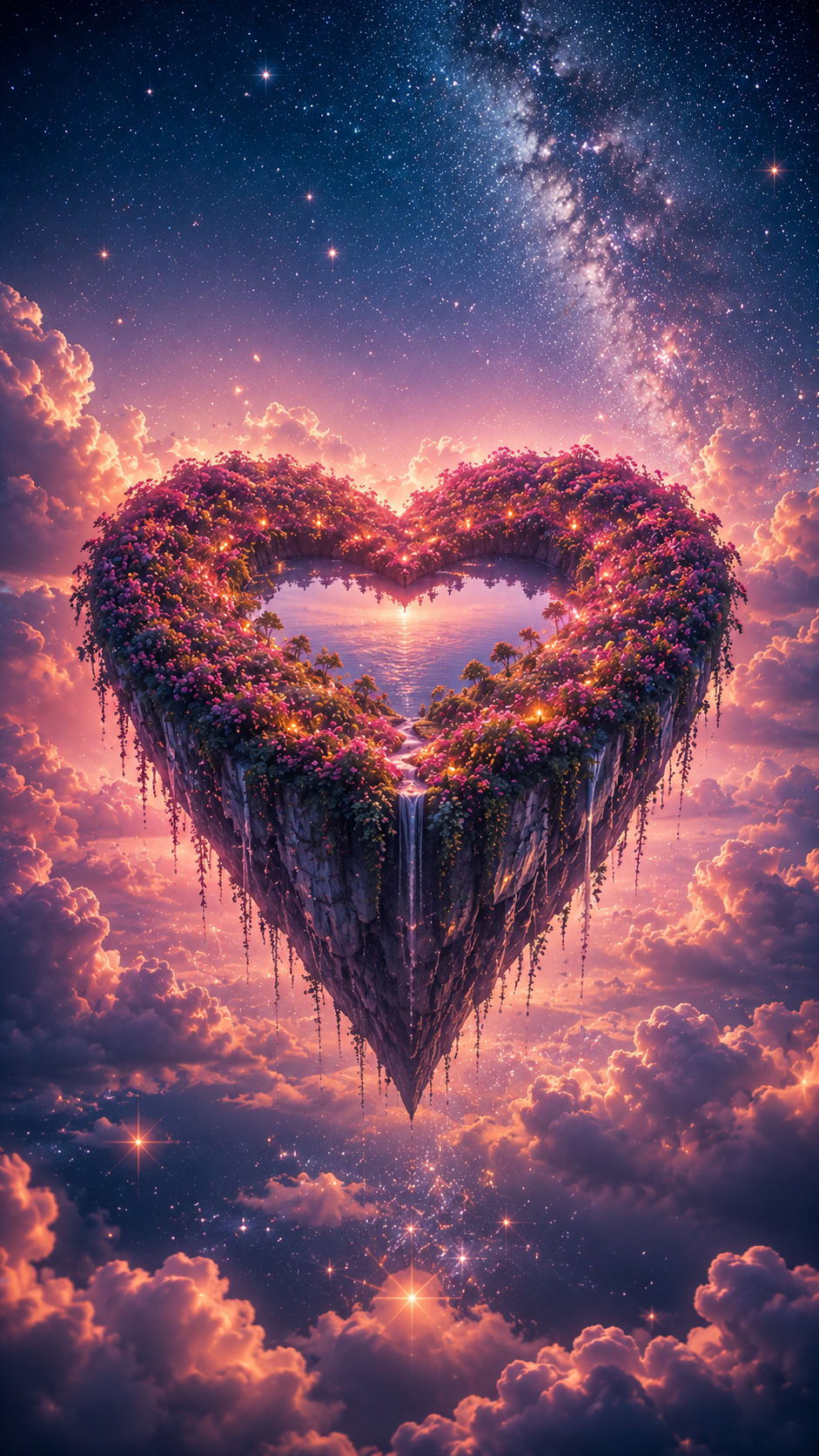 Floating Heart of Flowers in the Clouds