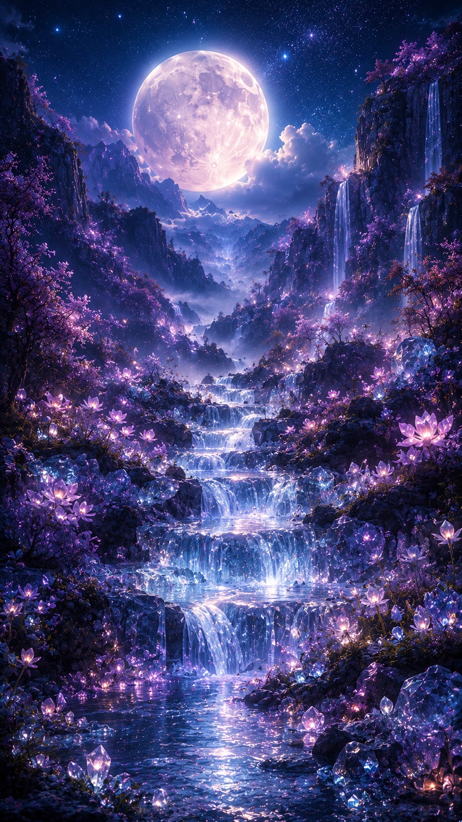 Moonlit Waterfall Cascades