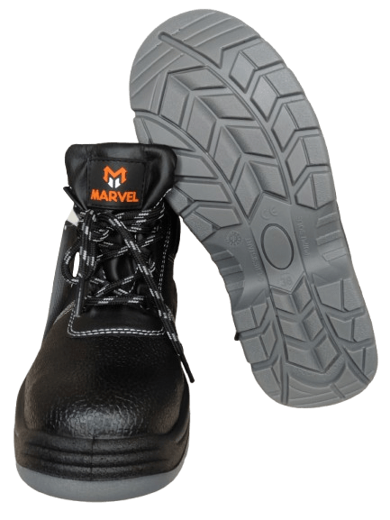 Marvel-Safety Heavy-Duty Black Leather Safety Boots with Anti-Slip Soles
