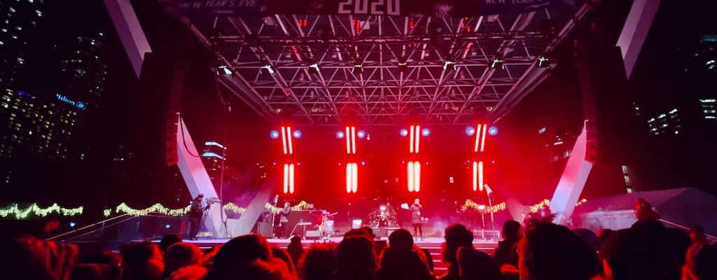 The stage on the right set the theatrical performance.
