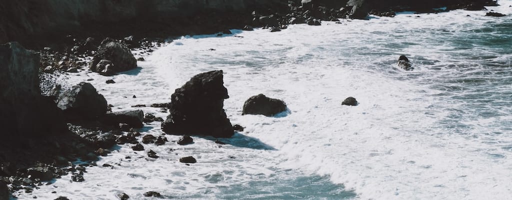 Waves create a powerful impact on the shore.