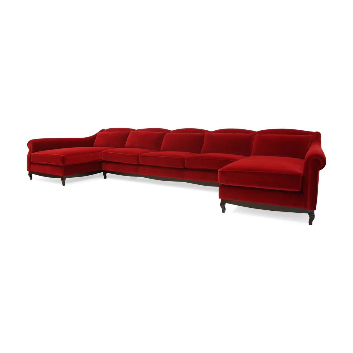 Luxury rich red velvet Mozart corner sofa by Luxuria London