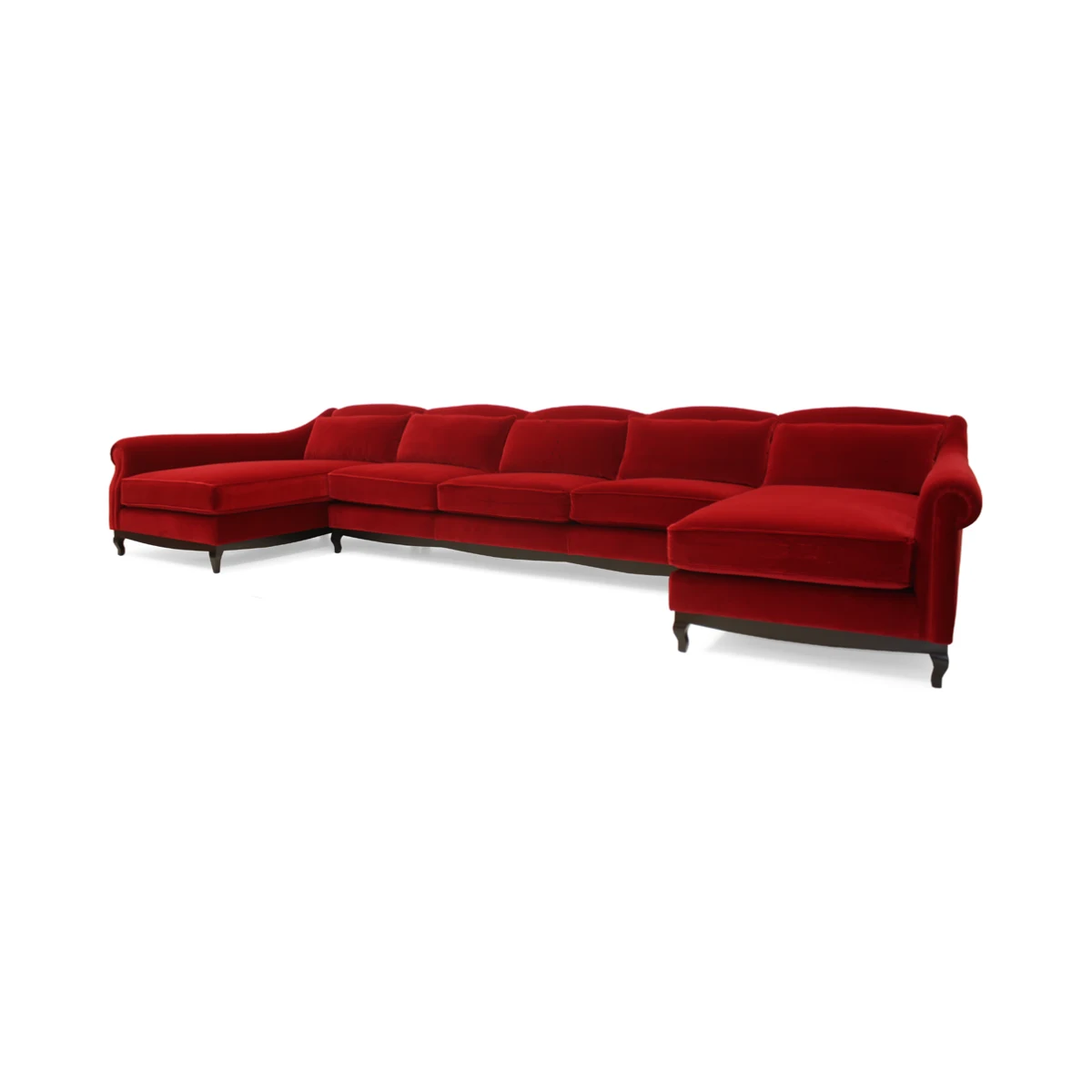 Luxury rich red velvet Mozart corner sofa by Luxuria London