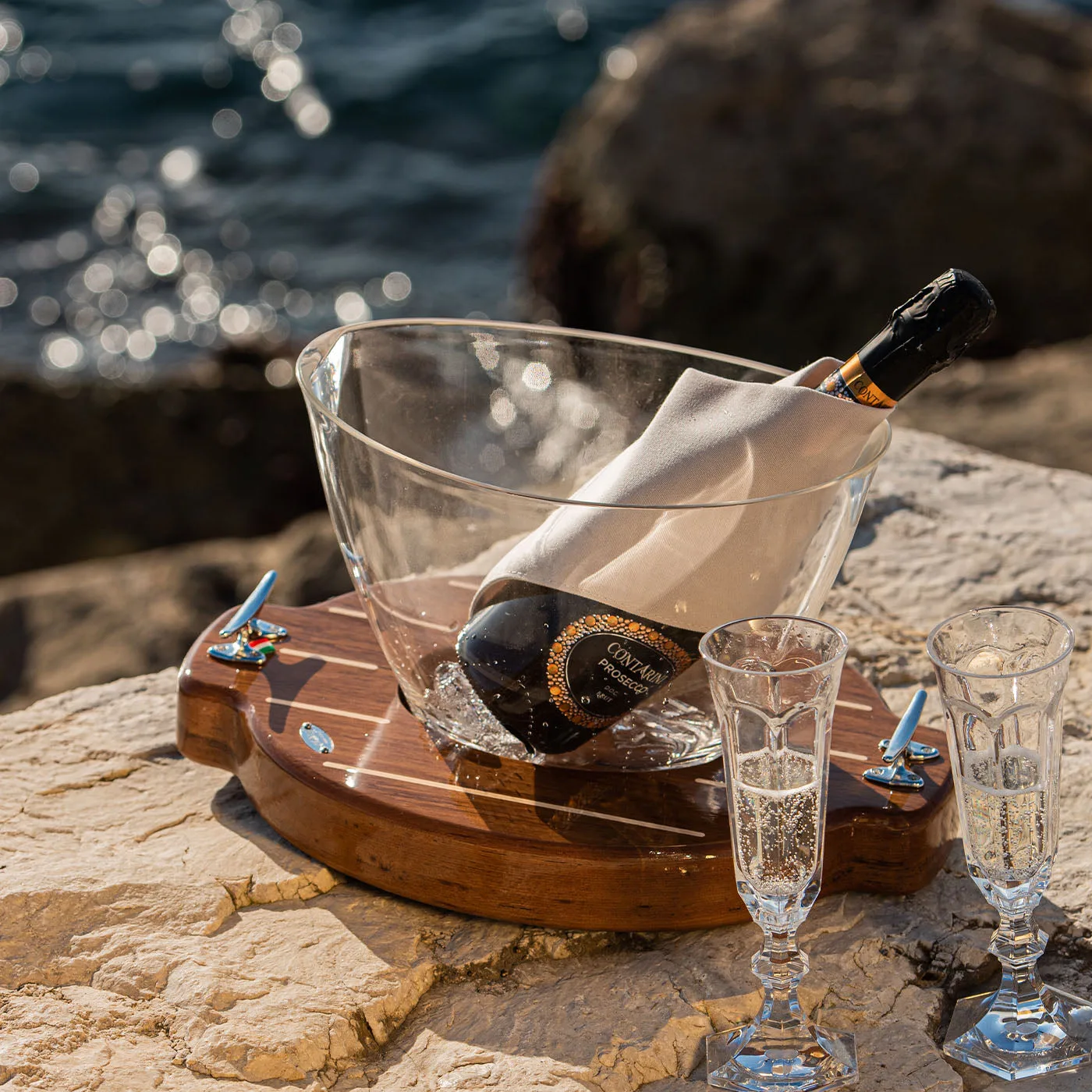 2-Piece Set of White Glacette Teak Base