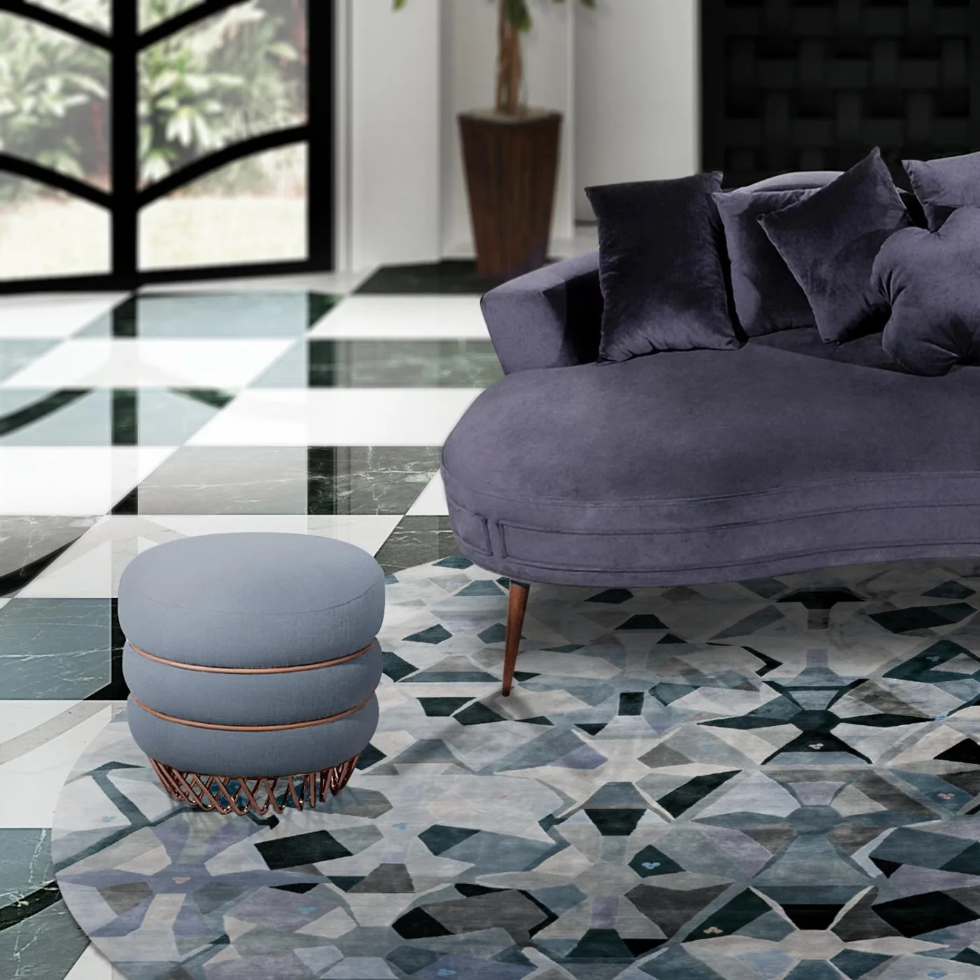 Audrey Stool in Cotton Velvet & Brass