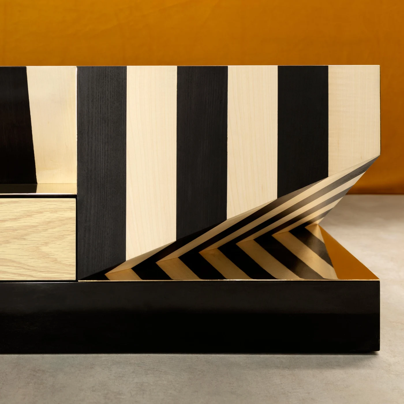 Op-Art Center Table in Graphic Marquetry Pattern