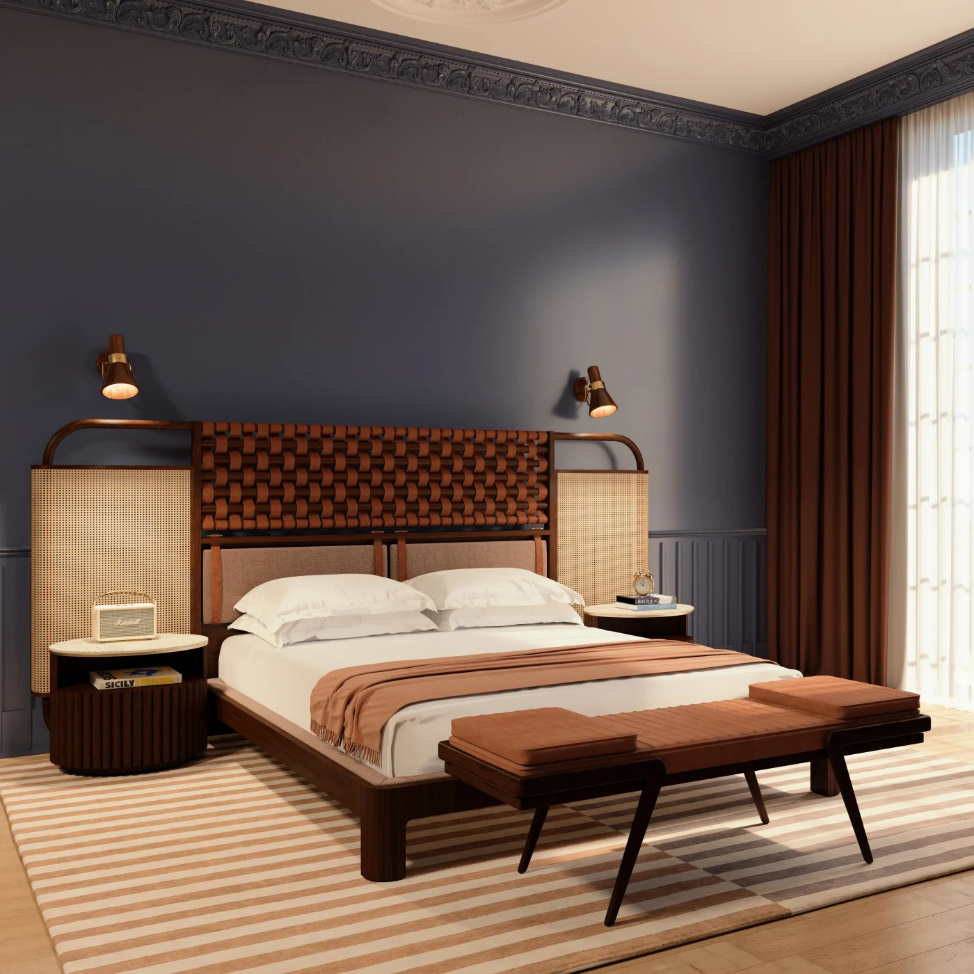 O Connell I Rattan & Leather Handmade Bed