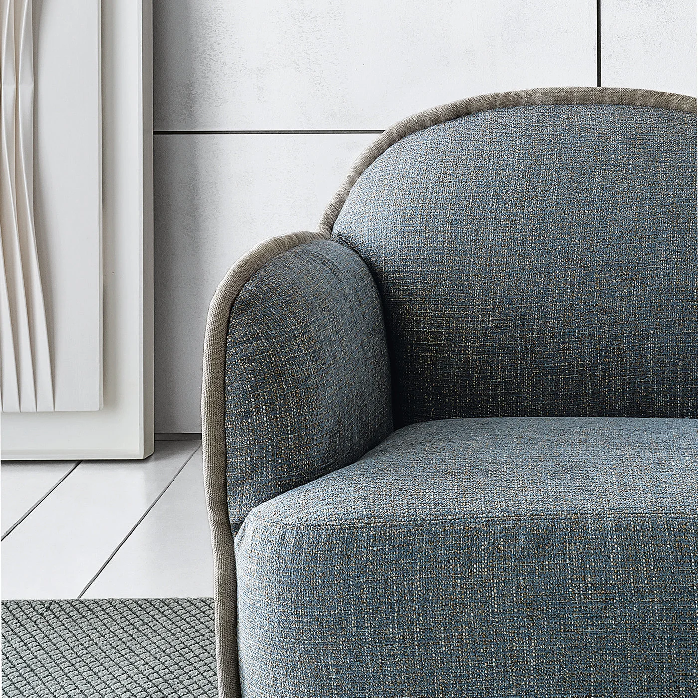 Ada Light Blue Fabric And Piping Armchair by Paola Navone