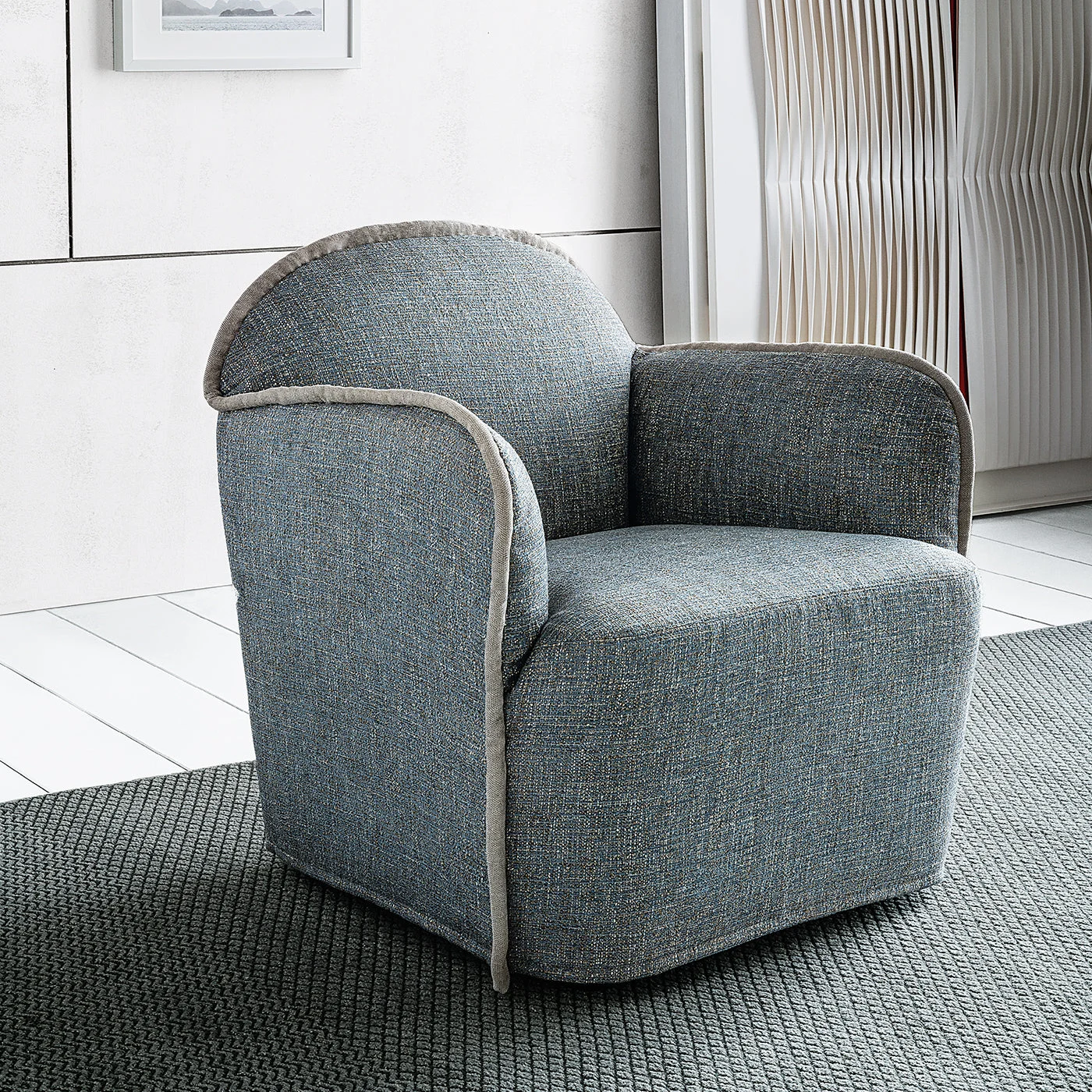 Ada Light Blue Fabric And Piping Armchair by Paola Navone