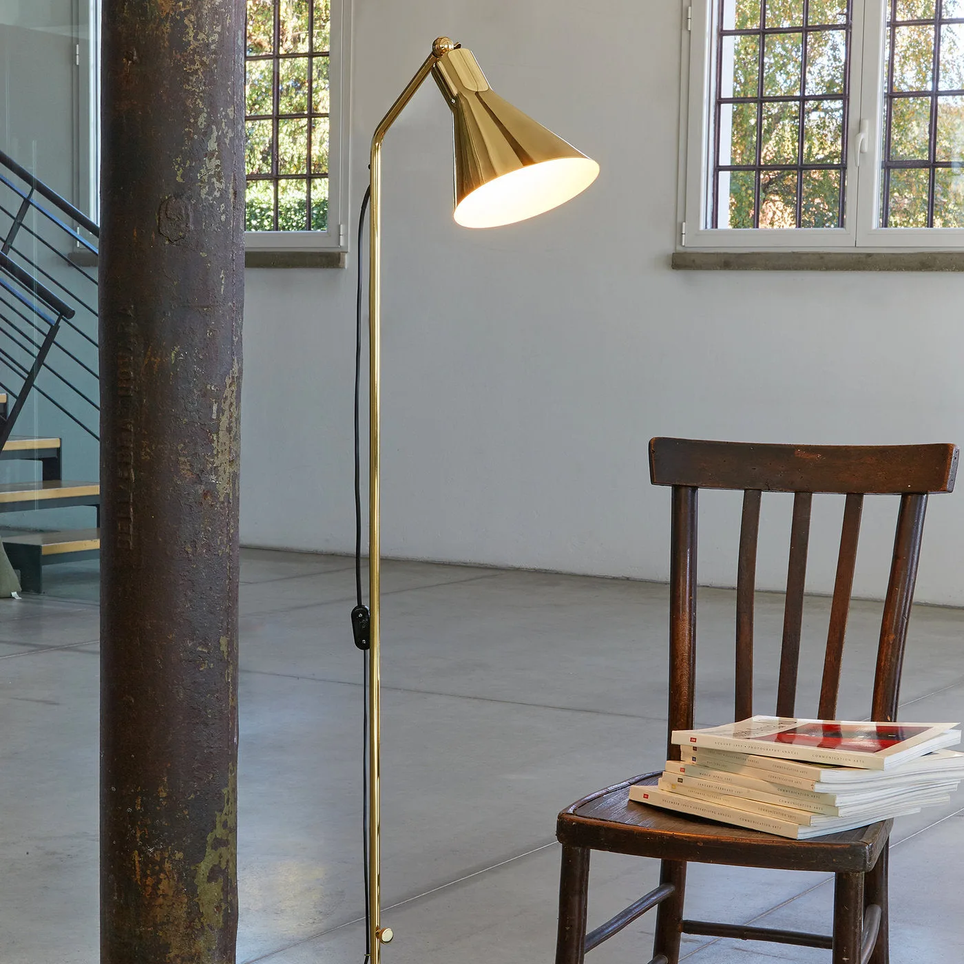 Alzabile Brass And Gray Floor Lamp By Ignazio Gardella