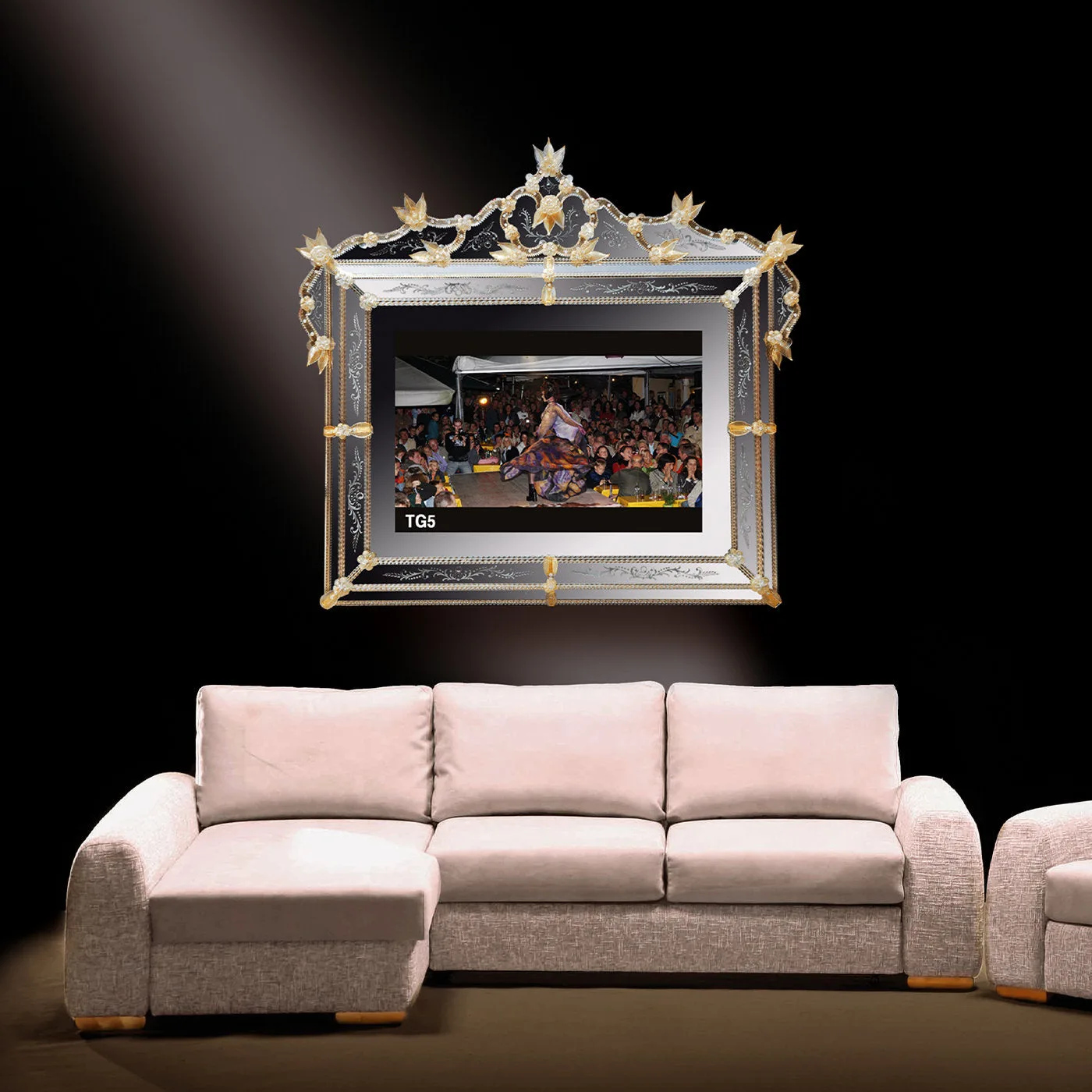 Andrea Polo Murano Glass Mirror with TV