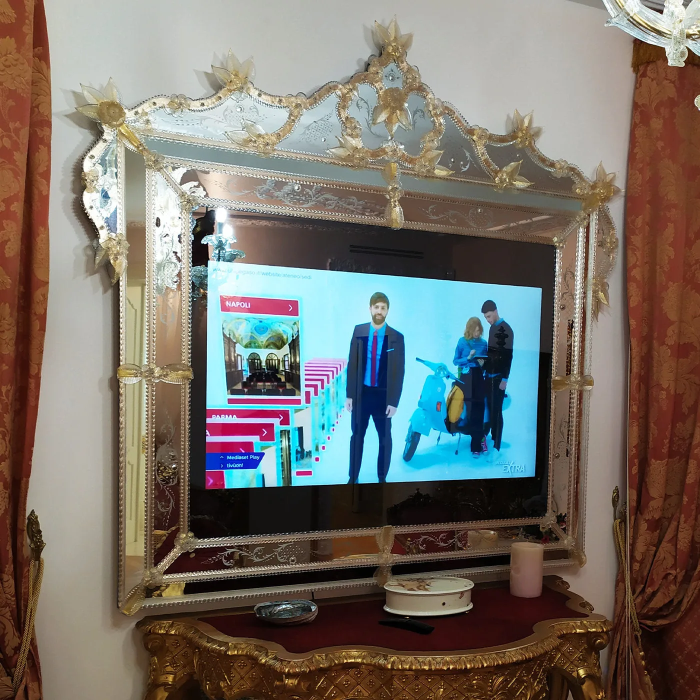 Andrea Polo Murano Glass Mirror with TV