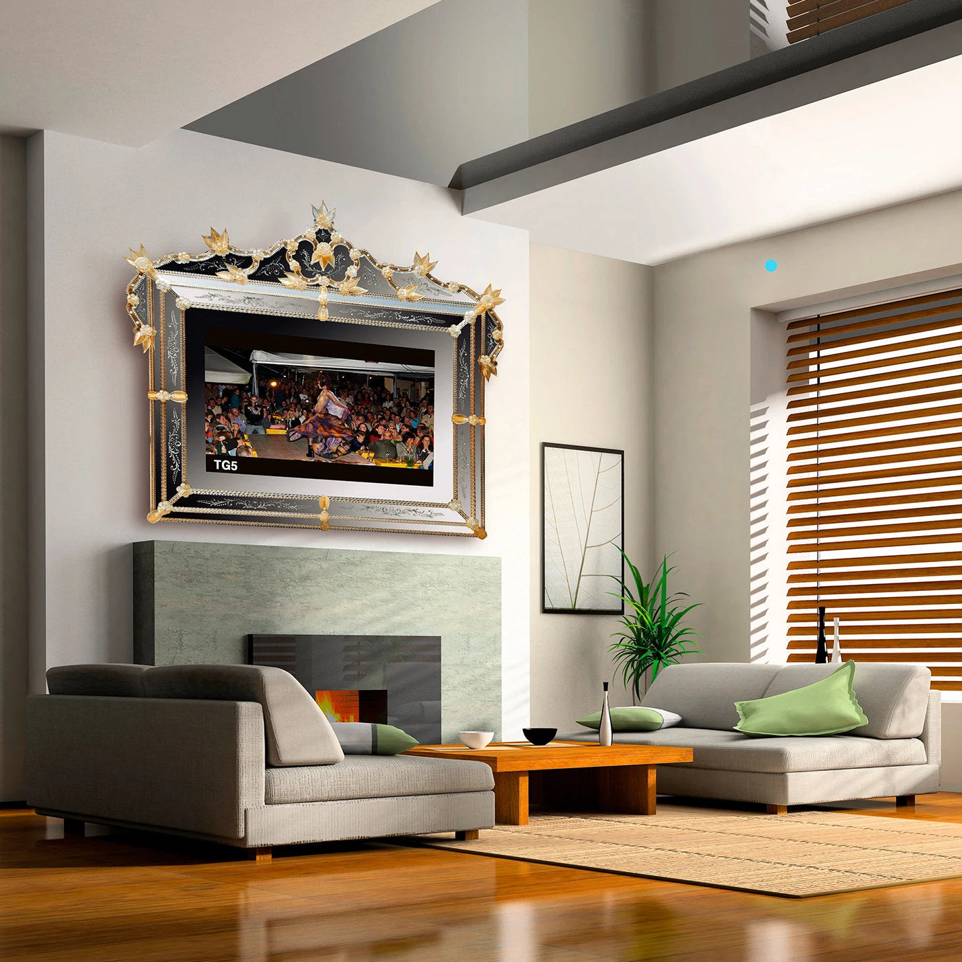 Andrea Polo Murano Glass Mirror with TV