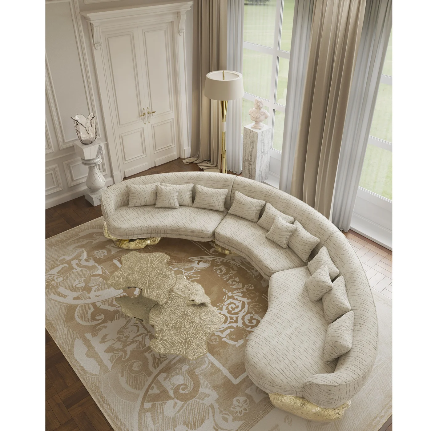 Angra White Curved Sofa