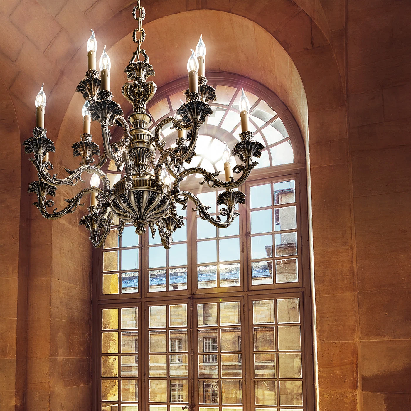 Antique Brass 12-Light Chandelier