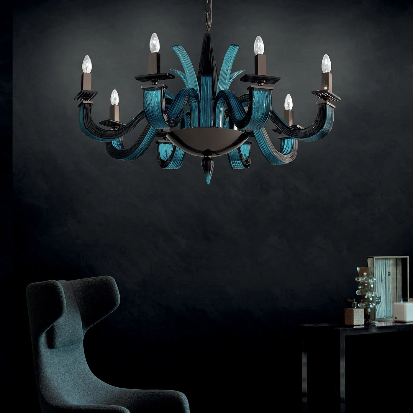 Argo Black And Aquamarine Chandelier 8 Lights