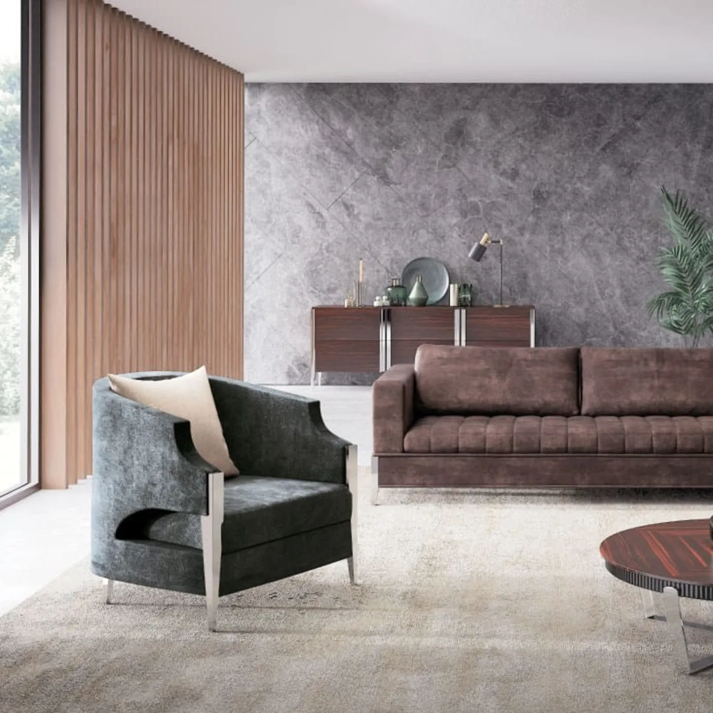 Aristo XL Low Round Steel And Wood Coffee Table