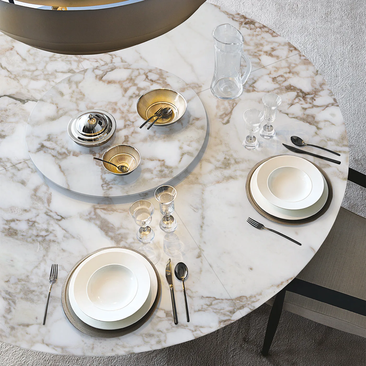 Arne Calacatta Oro Marble Dining Table With Leather Covered Legs by Roberto Lazzeroni