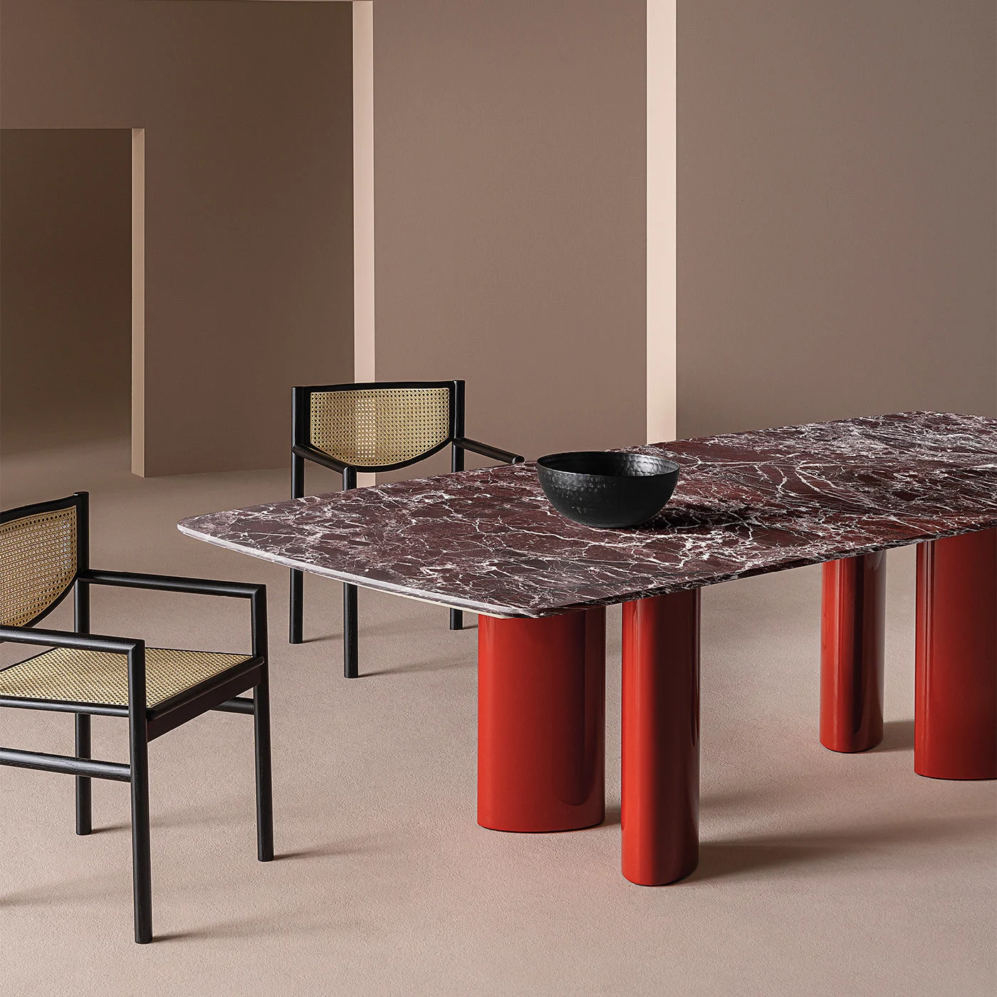 Arne Lepanto Marble & Red Legs Dining Table by Roberto Lazzeroni