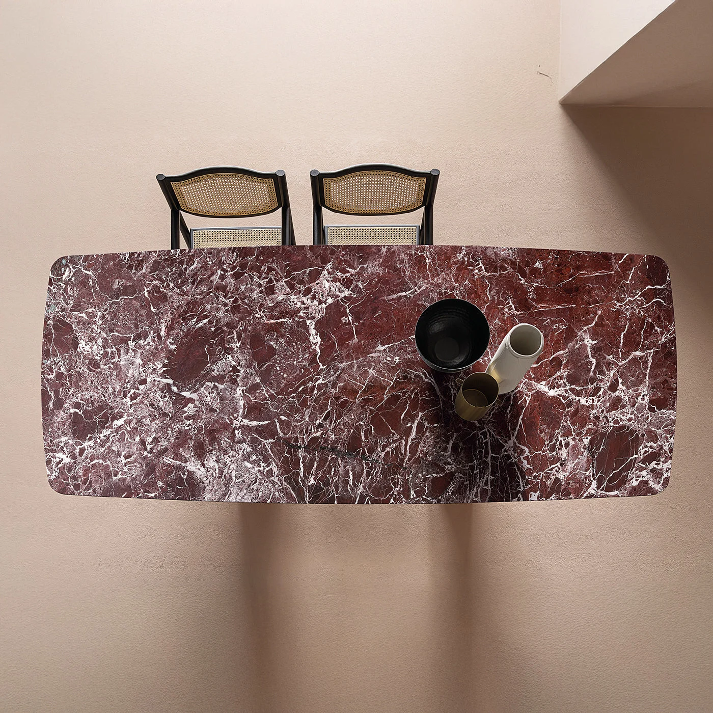 Arne Lepanto Marble & Red Legs Dining Table by Roberto Lazzeroni