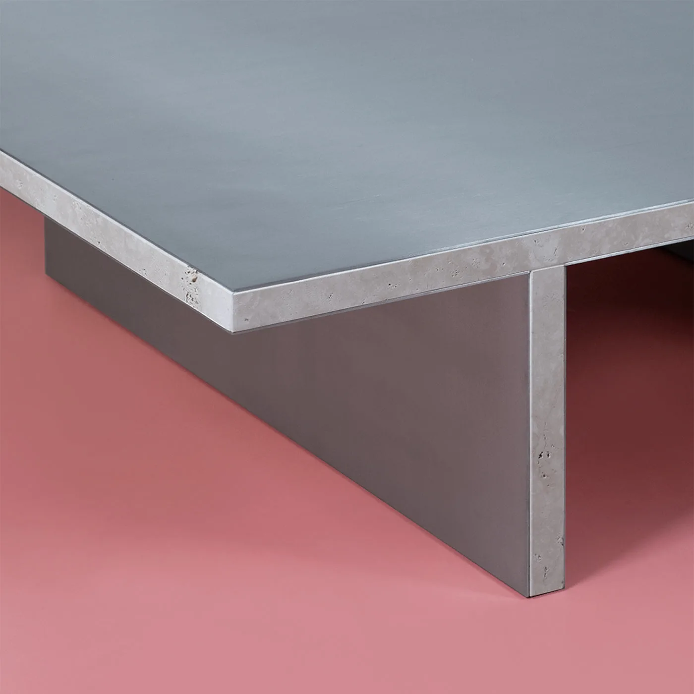 Arris Aluminum And Travertino Marble Coffee Table