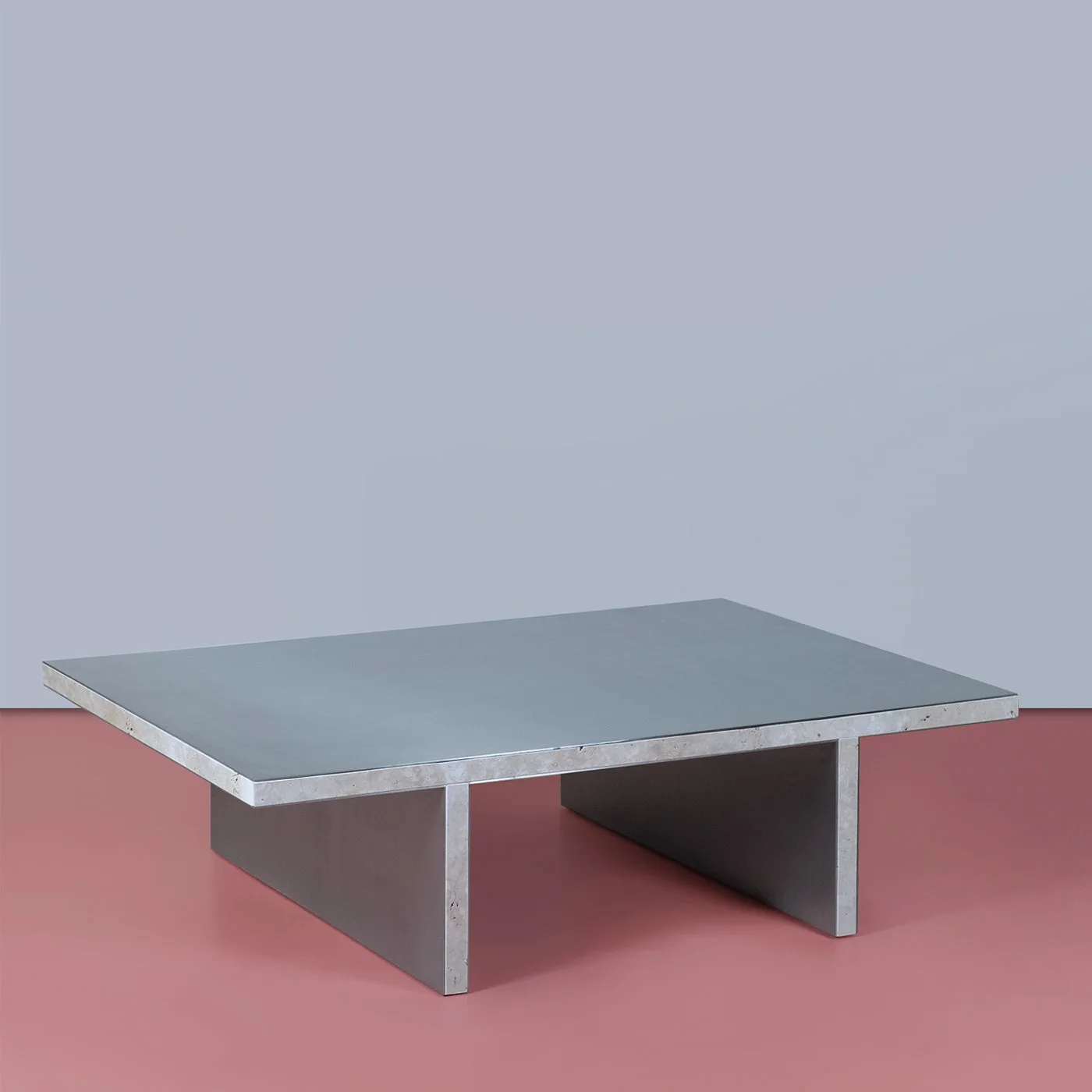 Arris Aluminum And Travertino Marble Coffee Table