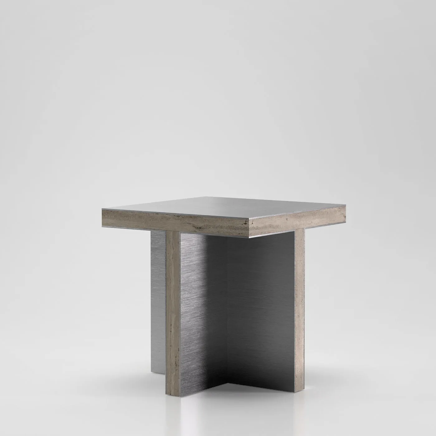 Arris Aluminum And Travertino Marble Side Table