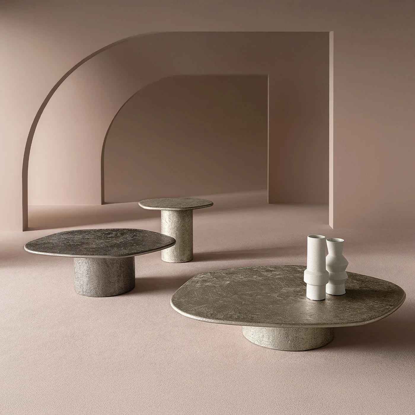 Atollo Champagne Colored Textured Large Coffee Table by CSM