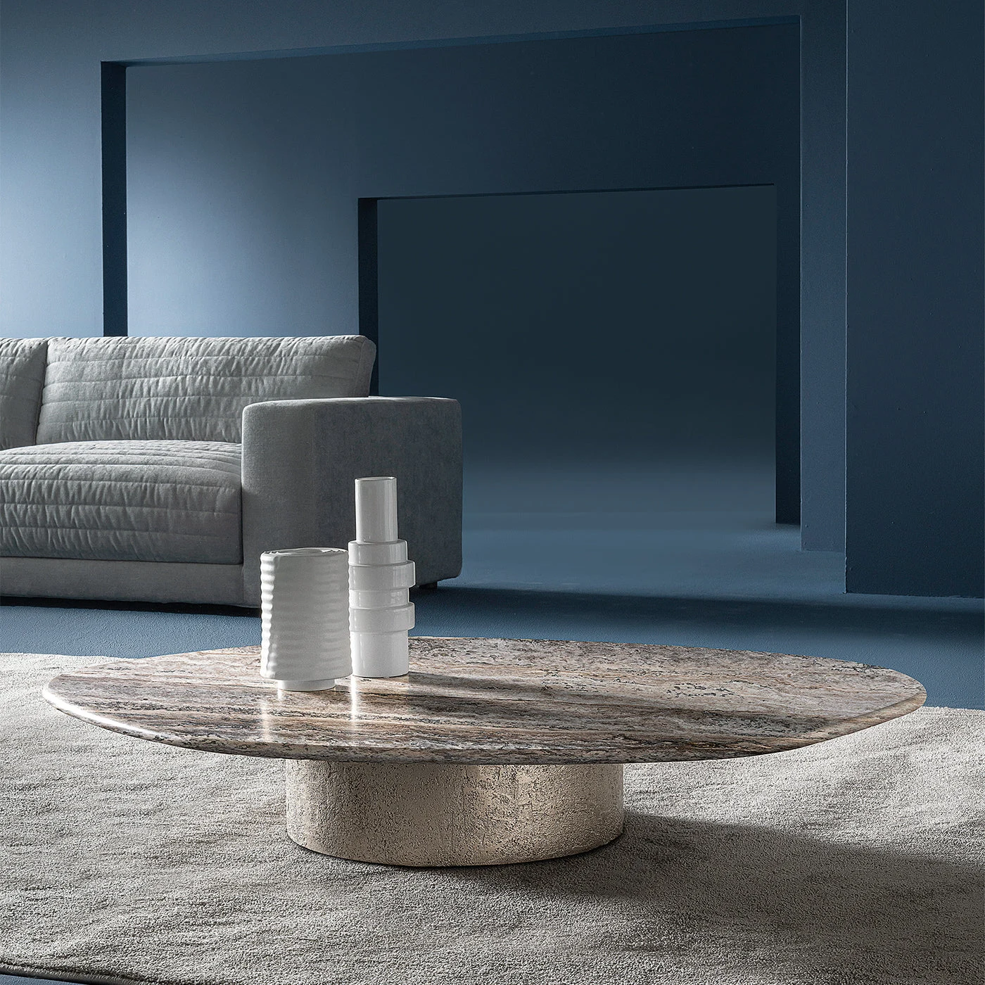 Atollo Travertino Silver Marble Coffee Table by CSM