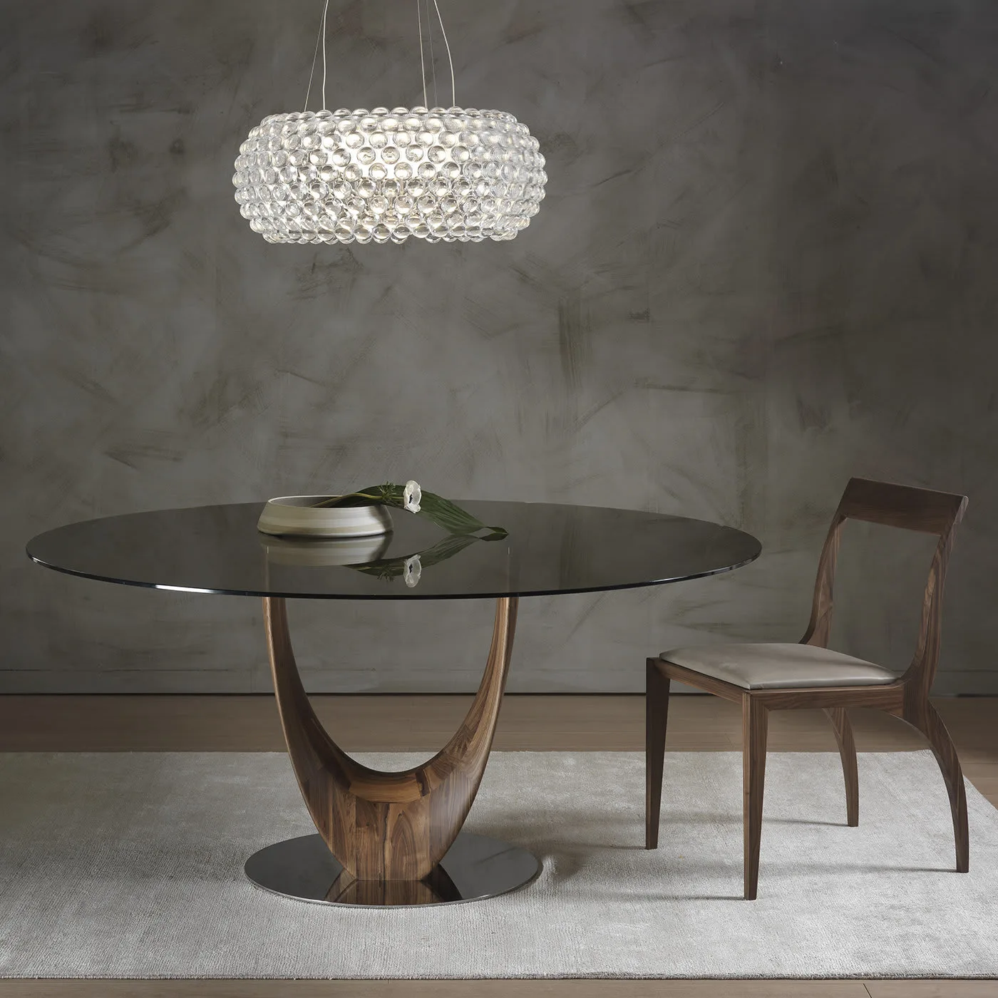 Axis Round Large Dining Table With Transparent Bronze Glass Top By Stefano Bigi