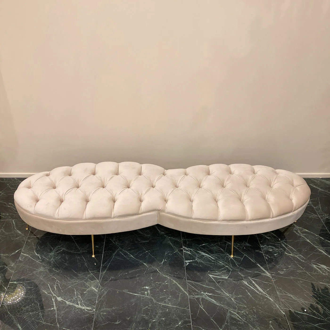 Beige Tufted Bench