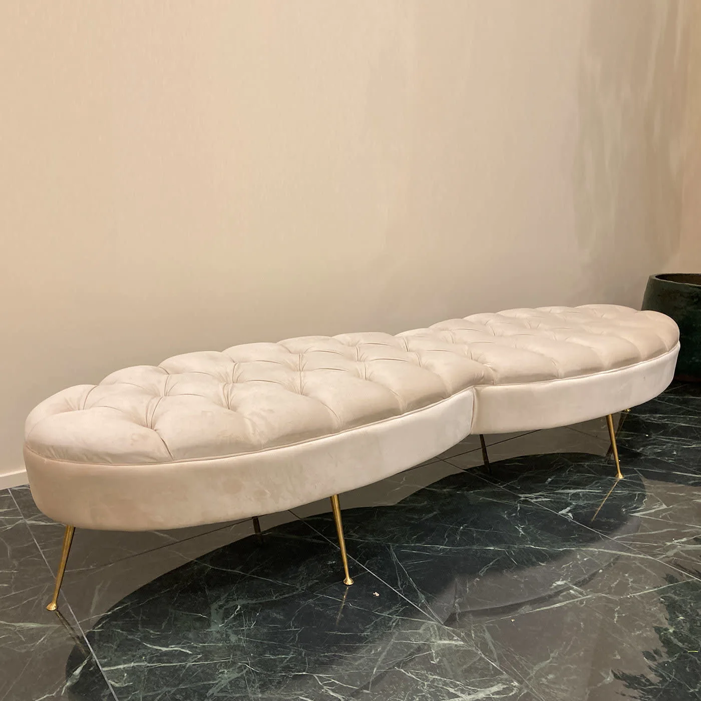 Beige Tufted Bench