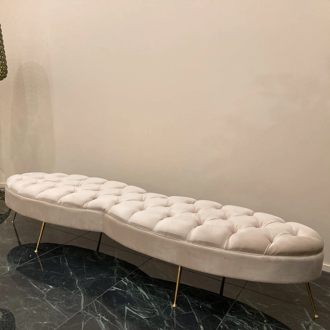 Beige Tufted Bench