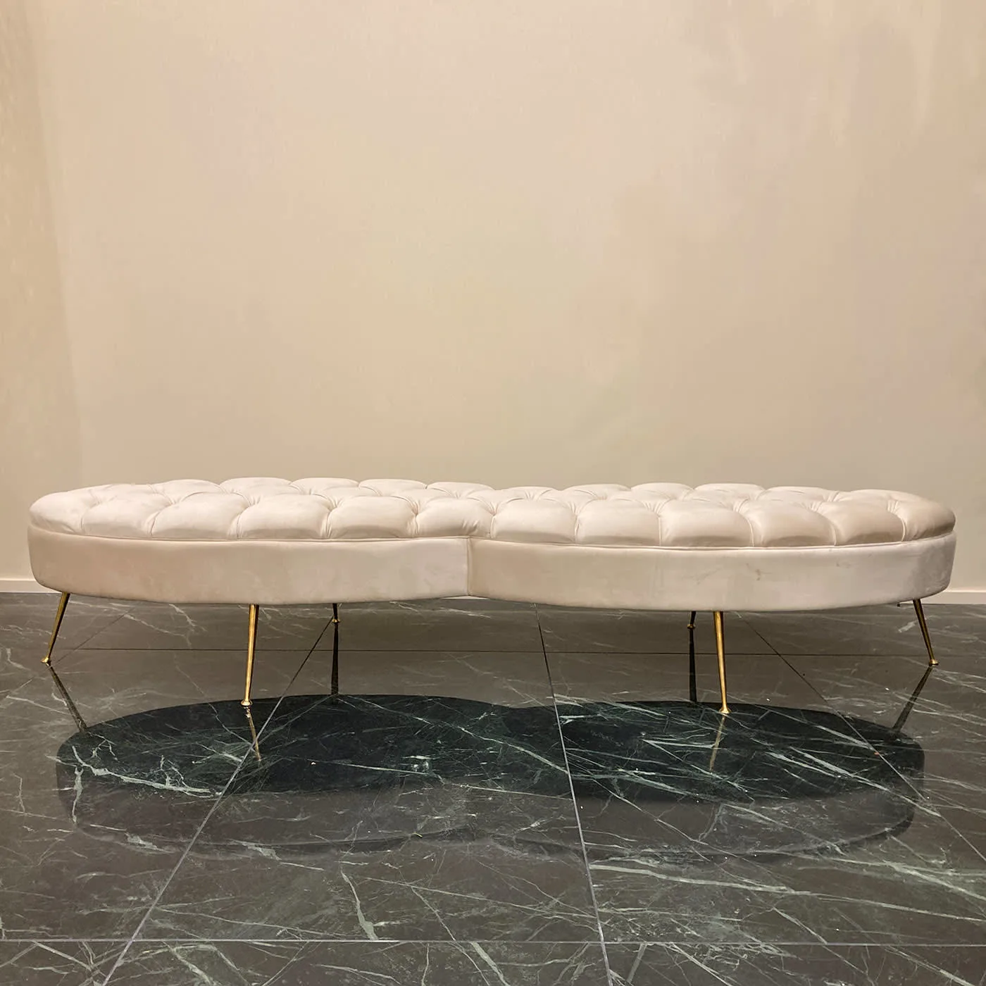Beige Tufted Bench
